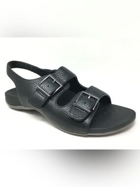 Vionic Albie Sandals Black Leather Orthotic Strappy Women's 11